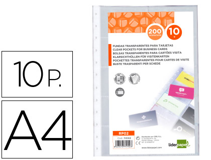 Recambio 10 fundas Liderpapel A4 20 tarjetas por funda